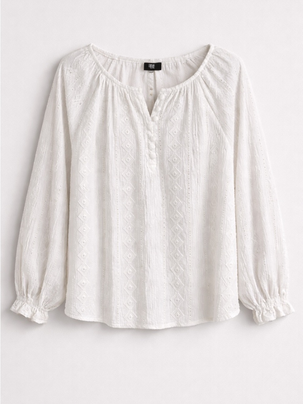 Frye Embroidered Peasant Blouse XXL White Textured Boho Western Balloon Sleeve
